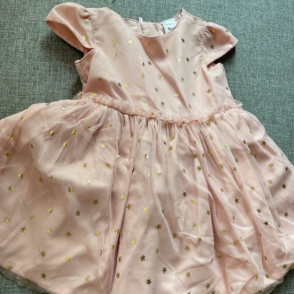 Pink Carter’s dress with gold stars size 9 months